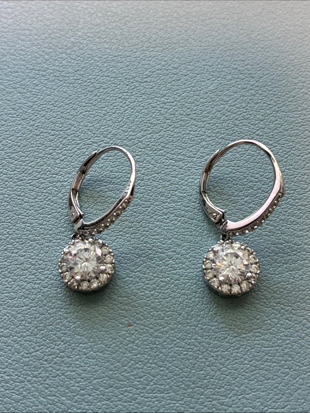Sparkling Silver Halo Drop Earrings - White Crystal